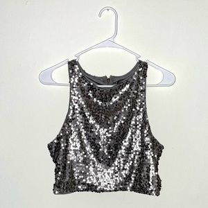 Express silver sequin crop top size S